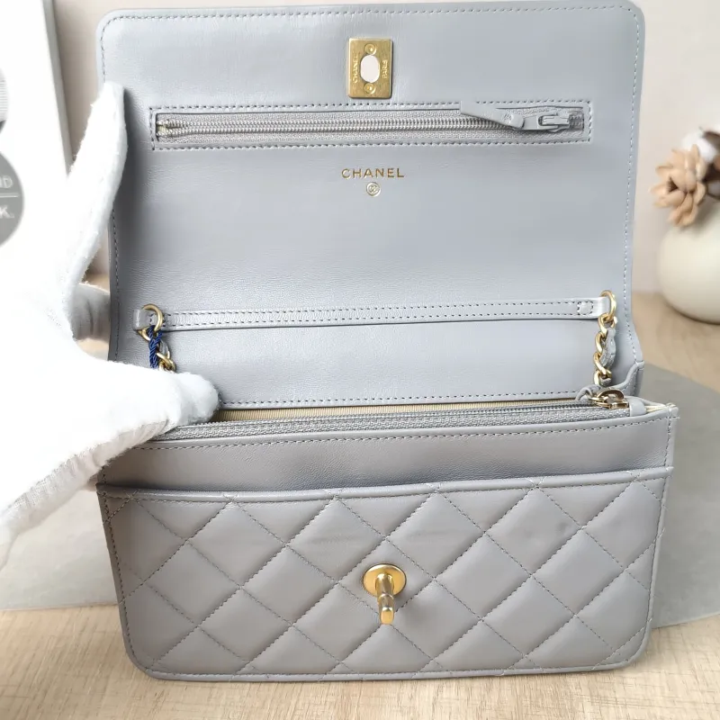 Chanel Crossbody Bag CF WOCWOC Bag Grey Lambskin Mini 19.2 × 3.5 × 12.3 cm — detail view 4 of 12
