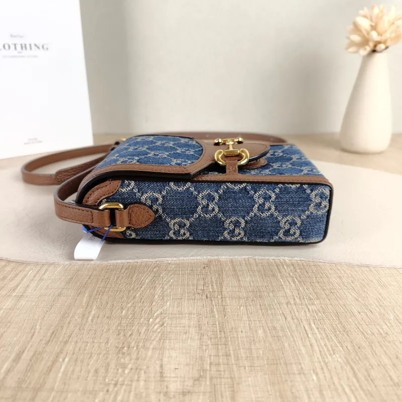 GUCCI Crossbody Bag Horsebit 1955Collection Mini Blue Brown · Calfskin Mini 11.5 × 4 × 17 cm — detail view 11 of 11