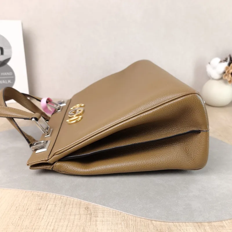 GUCCI Top Handle Bag Top Handle Crossbody Bag Brown Calfskin One Size 34 × 12 × 26 cm — detail view 4 of 14