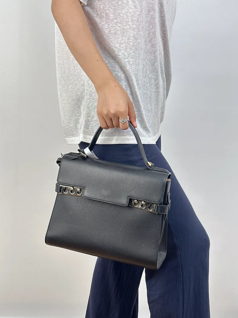 DELVAUX Crossbody Bag Tempete Top Handle Bag Black Calfskin Medium27.5 × 9 × 23 cm — on-model view 2 of 2