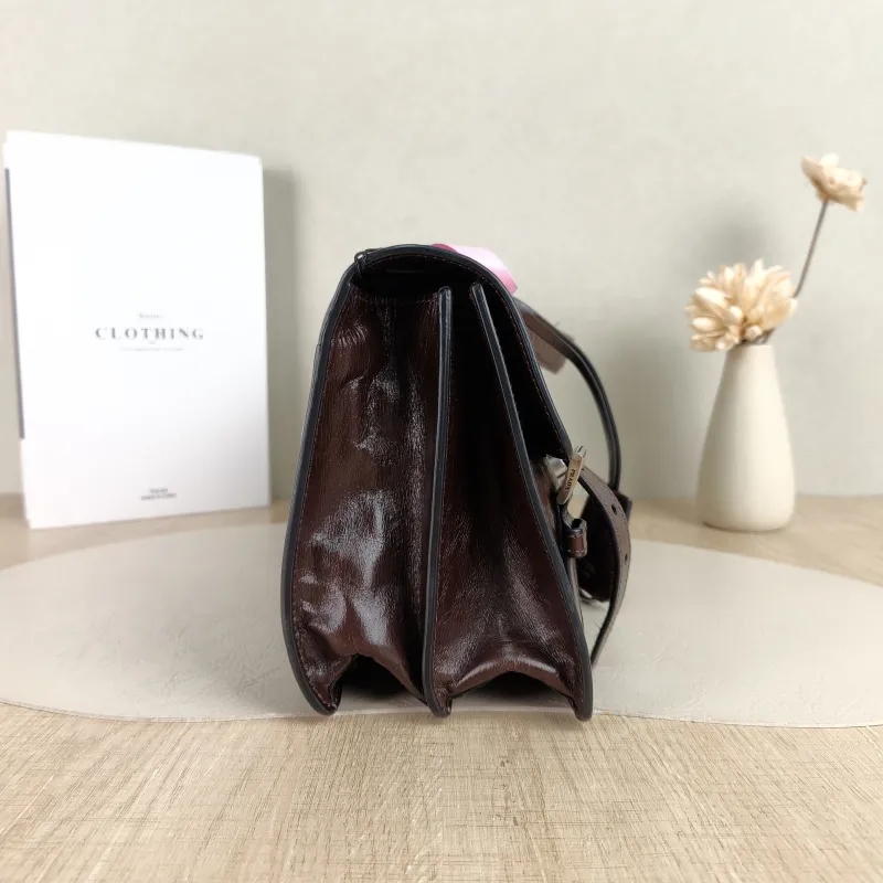PRADA Top Handle Bag Tote Bag Brown Waxed Leather One Size 31.5 × 11 × 17 cm — detail view 2 of 13