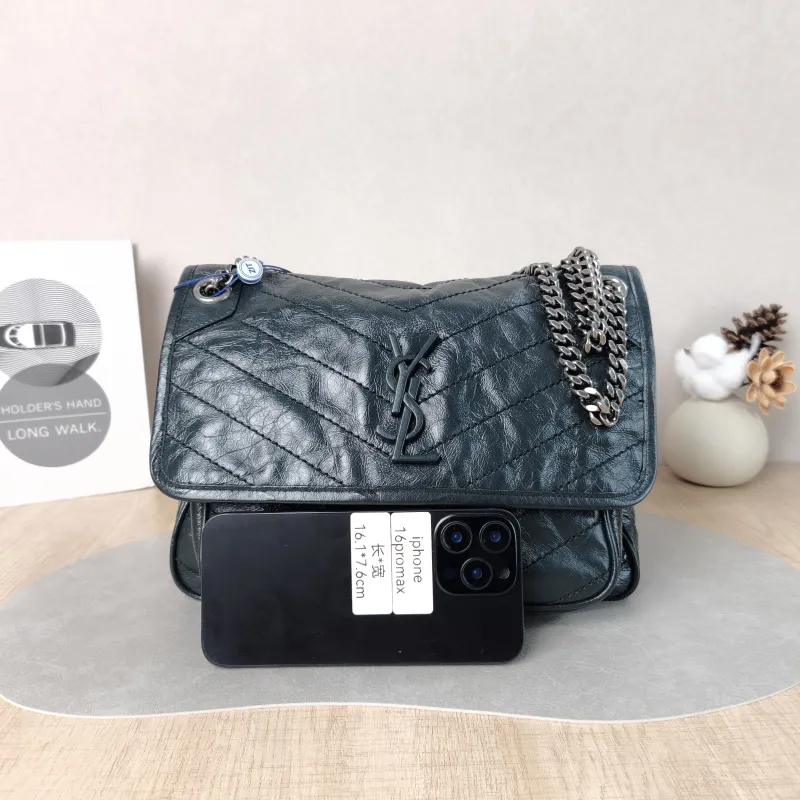 SAINT LAURENT Crossbody Bag Niki Green Waxed Leather Medium 28 × 8.5 × 20 cm — cover view 4 of 6