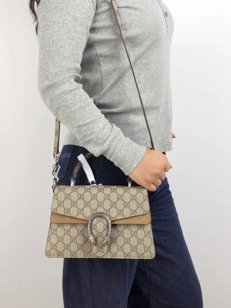GUCCI Crossbody Bag Dionysus Edition Monogram PVC Small 24.5 × 10 × 15.5 cm — on-model view 3 of 3