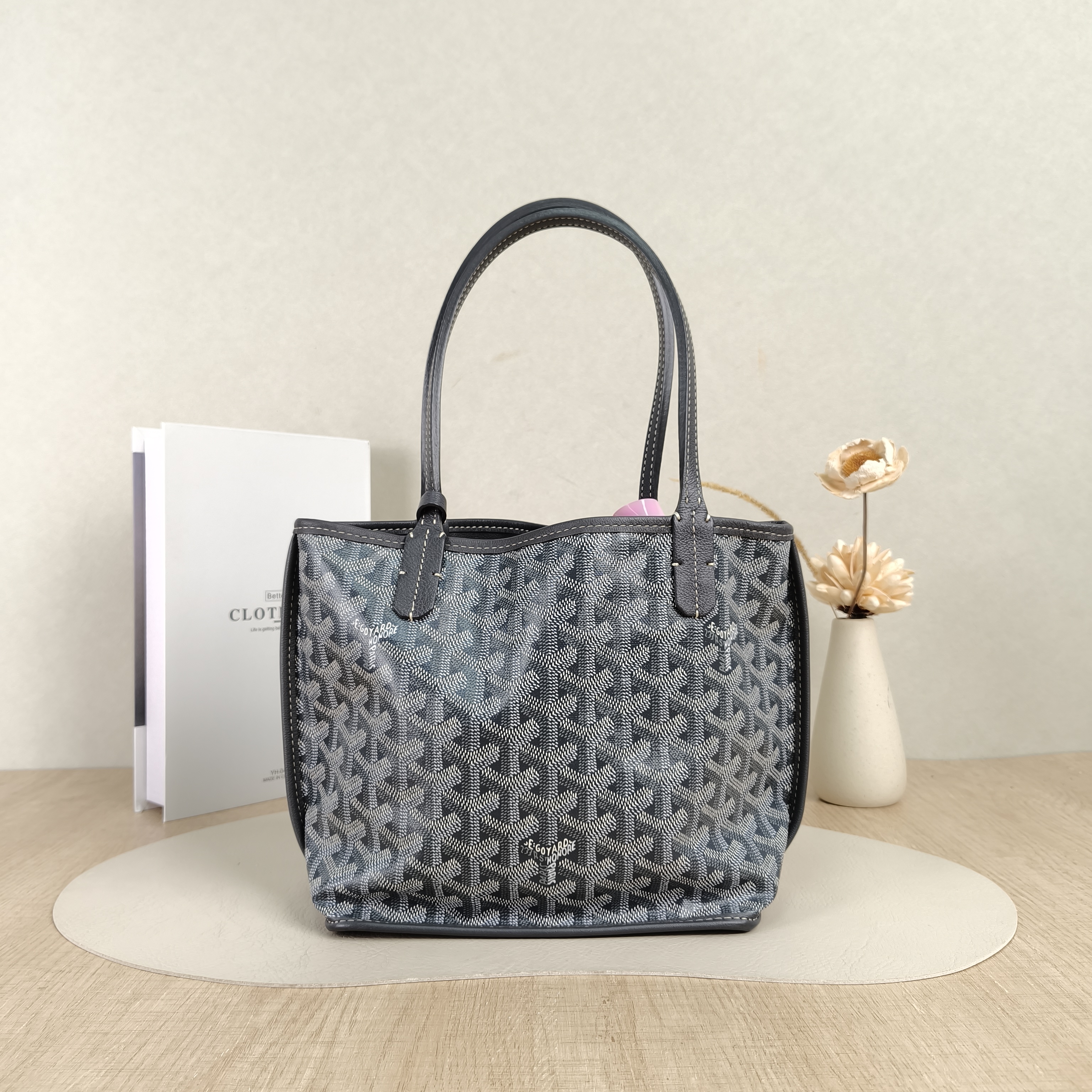 GOYARD Top Handle Bag ANJOU Shopping Tote Grey ine Canvasmini19.5 × 9 × 19.5 cm