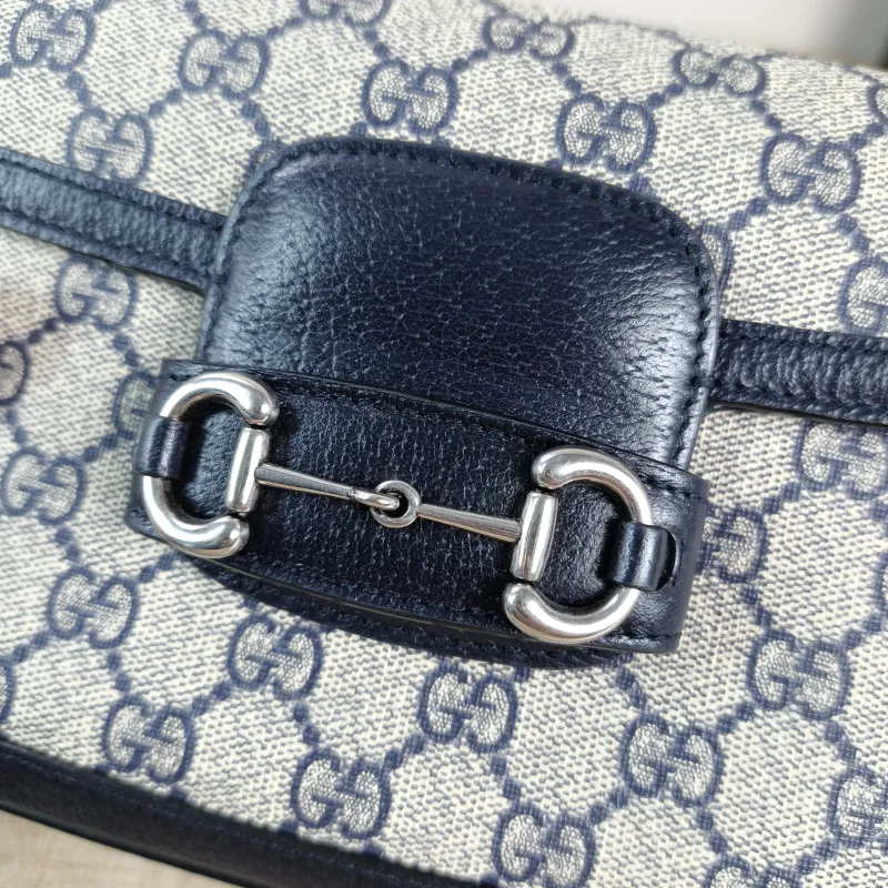 GUCCI Crossbody Bag Horsebit 1955 Horsebit Small Blue Monogram PVC Small 20.5 × 5 × 14.5 cm — detail view 5 of 12