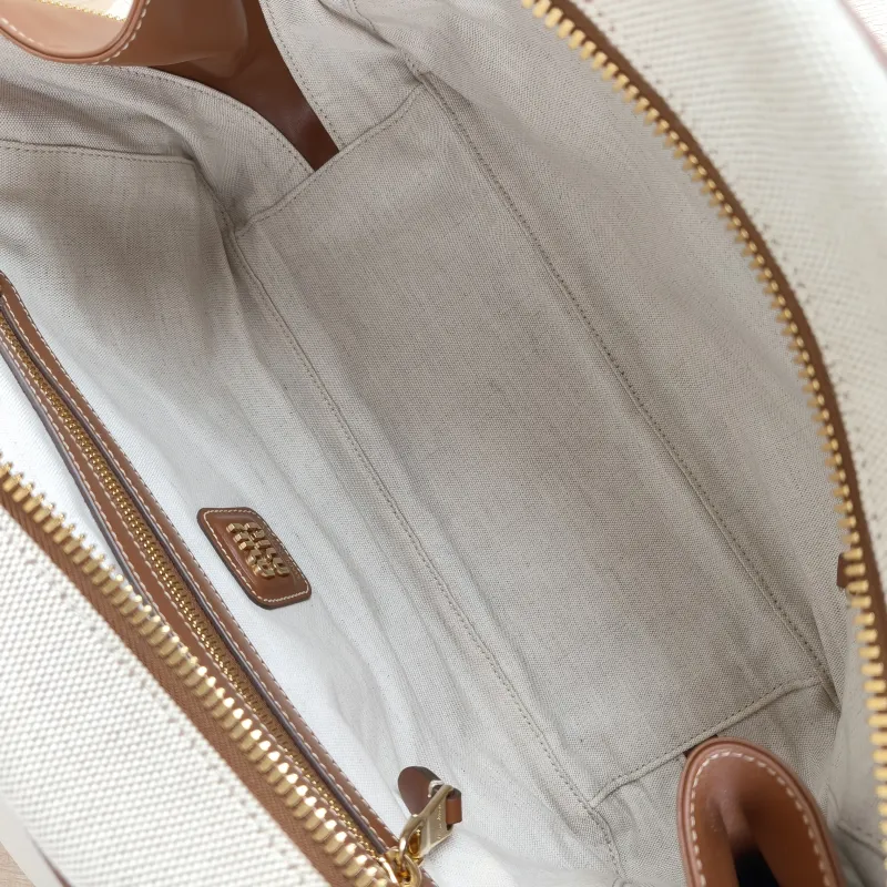 Miumiu Top Handle Bag Beau Brown Canvas · Calfskin Large34 × 10 × 20 cm — detail view 8 of 13