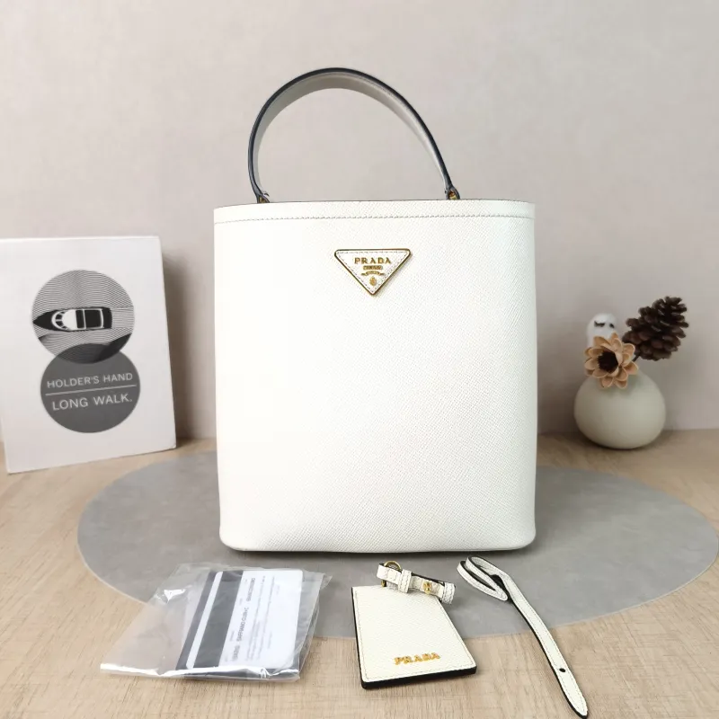 PRADA Shoulder Bag Panier White Calfskin One Size22 × 13 × 23 cm — cover view 2 of 6