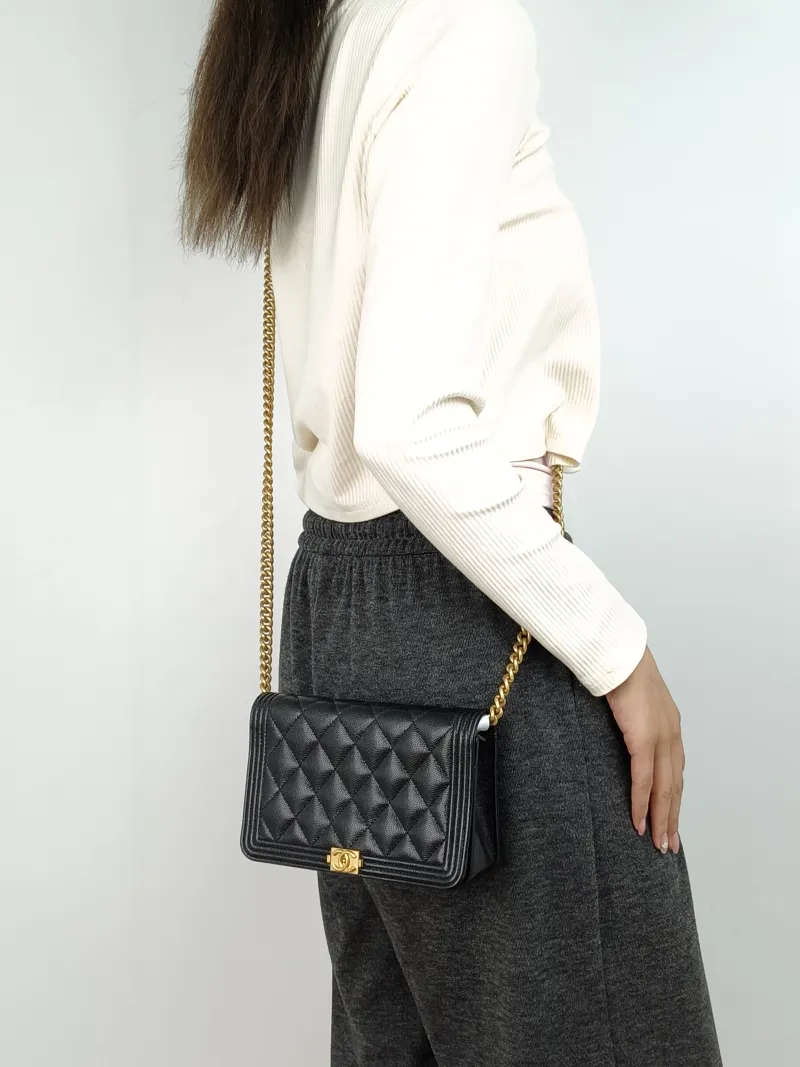 Chanel Crossbody Bag Le Boy​ WOC Black Grained Calfskinmini19.2 × 3.5 × 12.3 cm — on-model view 3 of 3
