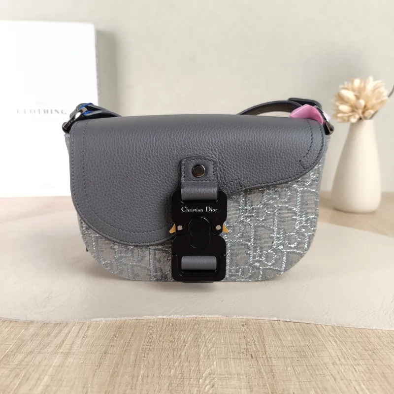 DIOR Crossbody Bag Grey Canvas Mini 20 × 5.5 × 13.5 cm
