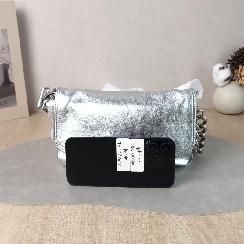 BALENCIAGA Crossbody Bagsoft bb Crossbody Bag Silver Calfskin 23.5 × 3 × 13.5 cm — cover view 6 of 6