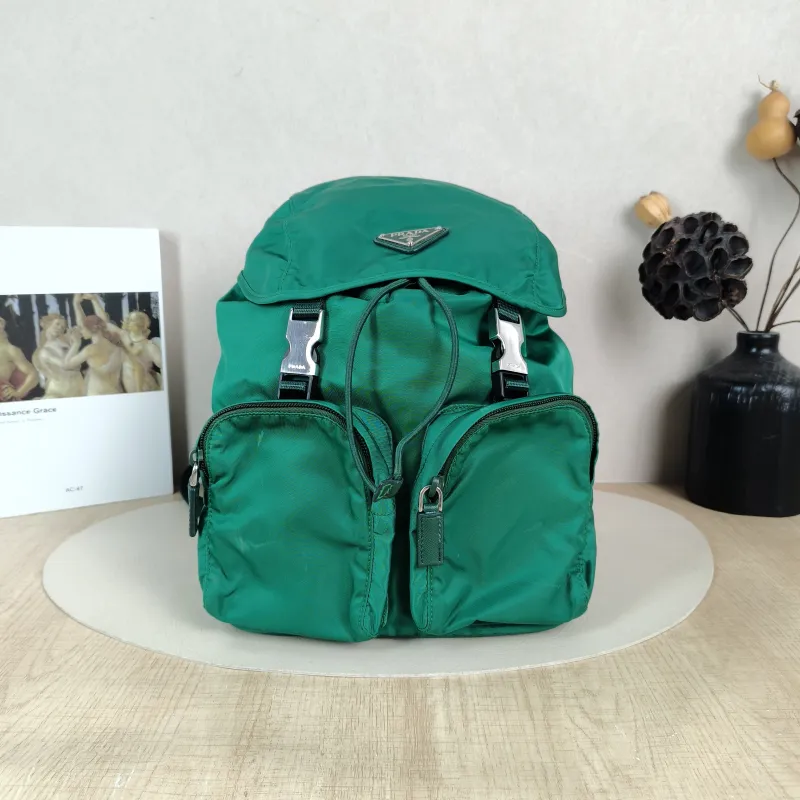 PRADA Backpack Nylon Backpack Green Nylon One Size 21 × 13 × 26 cm