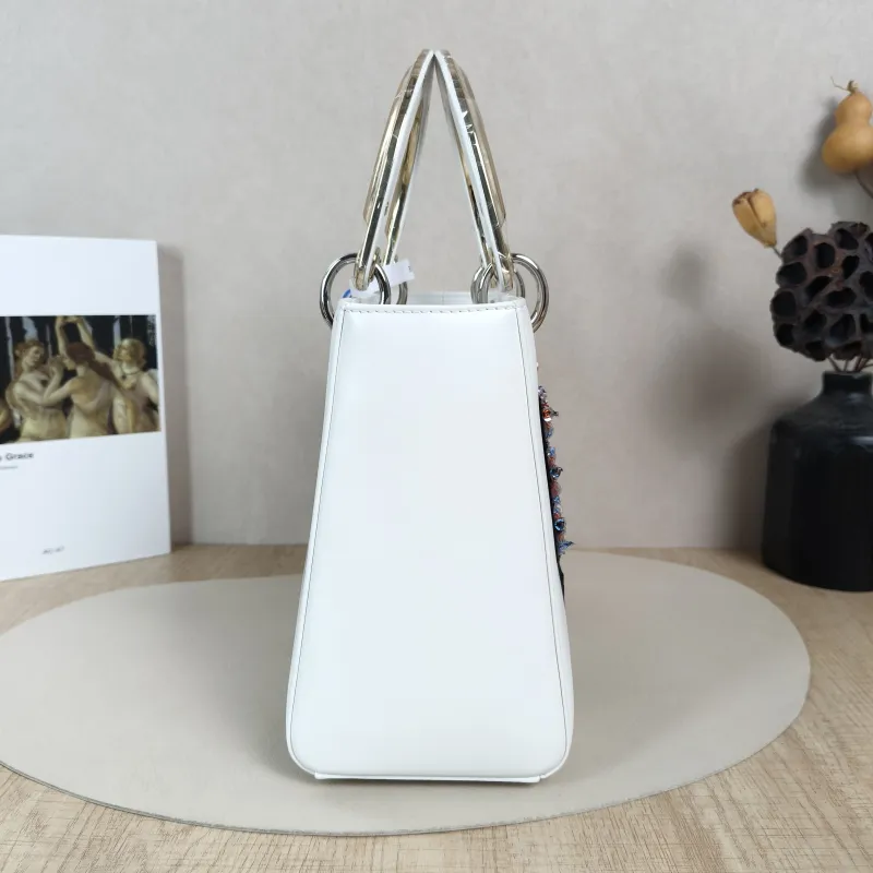 DIOR Top Handle Bag Lady Lady Dior Bag White Calfskin Medium24 × 12 × 21 cm — detail view 3 of 14