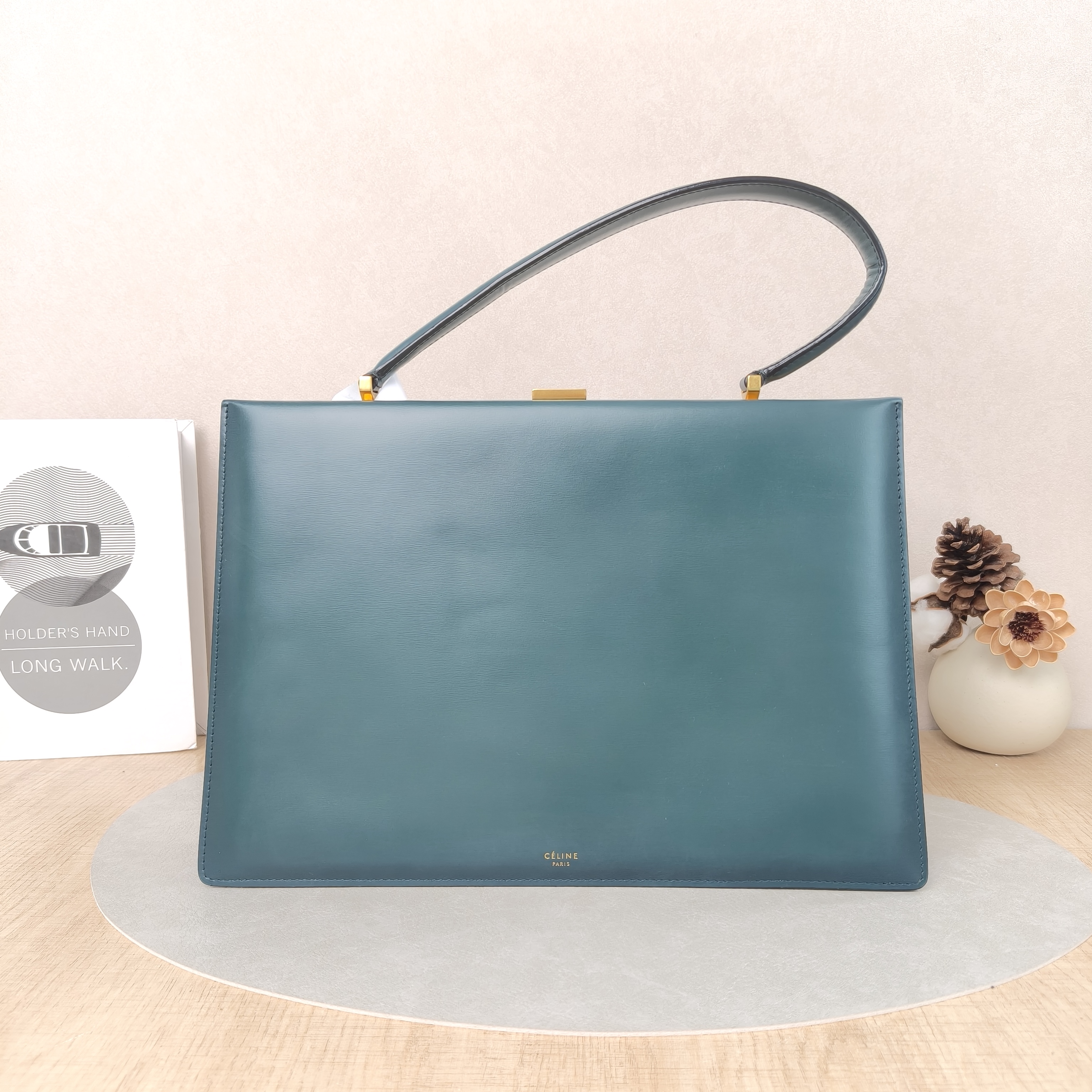 CELINE Top Handle Bag Top Handle Bag Green Calfskin One Size23 × 7 × 22 cm