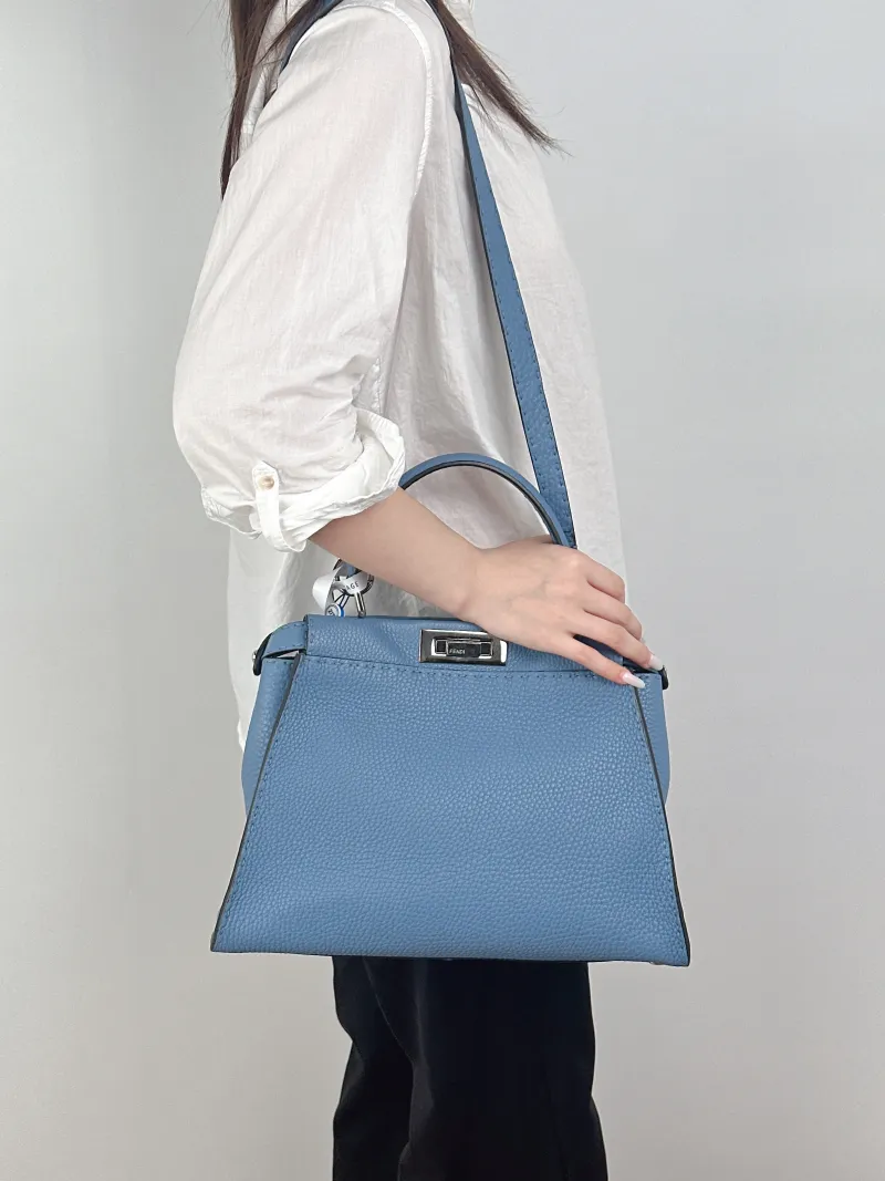 FENDI Crossbody Bagpeekaboo lconic Crossbody Bag Blue Calfskin Large34 × 13 × 23 cm — on-model view 1 of 2