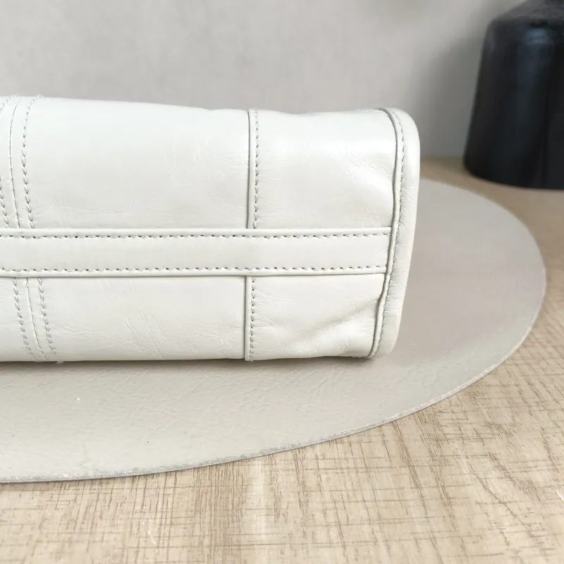 PRADA Top Handle Bag Bonnie Soft Lux White Waxed Leather Mini 23.5 × 9 × 12 cm — detail view 10 of 14