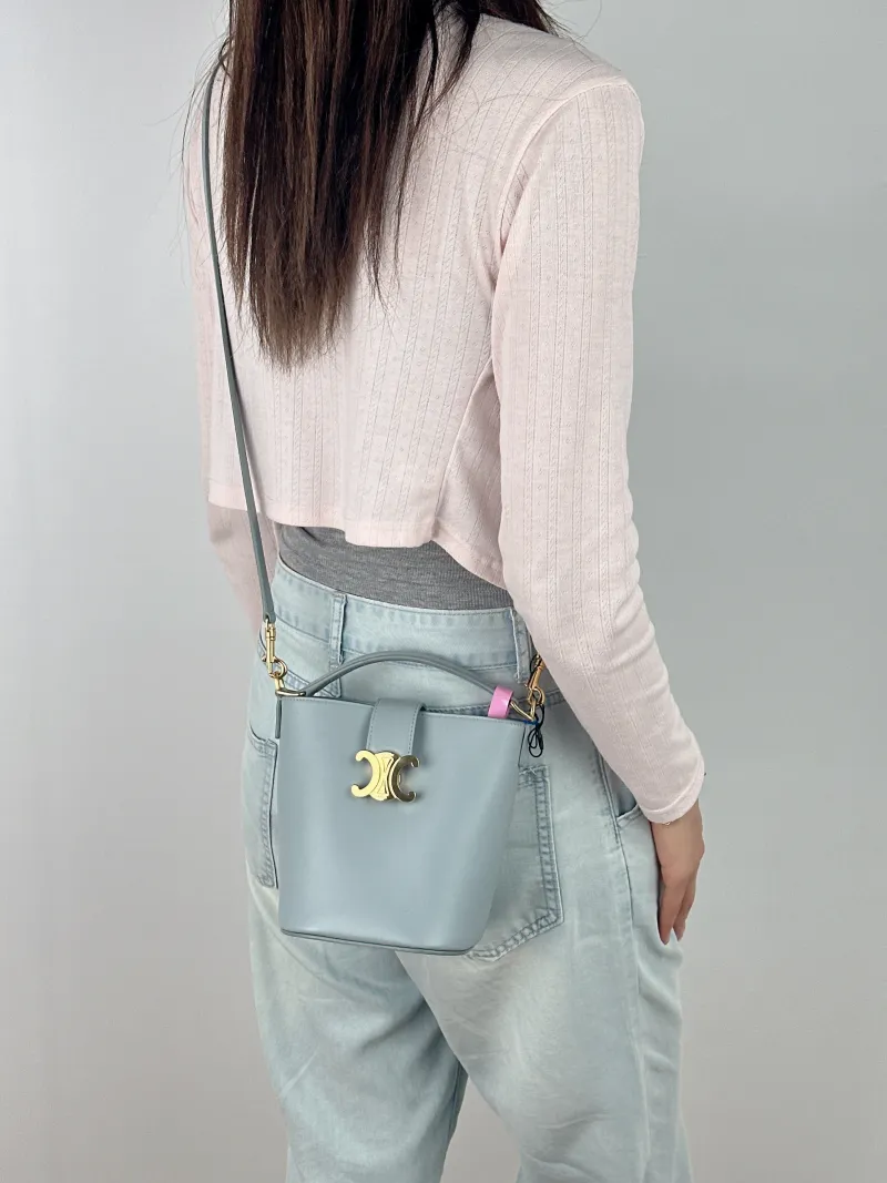 CELINE Crossbody Bag Louise Bucket Bag Blue Calfskin Mini 13.5 × 10 × 16 cm — on-model view 3 of 3