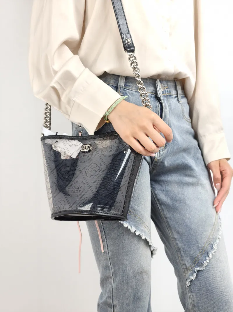 Chanel Shoulder Bag Bucket Bag Black PVC 15.5 × 14.5 × 18 cm 25 — on-model view 1 of 2