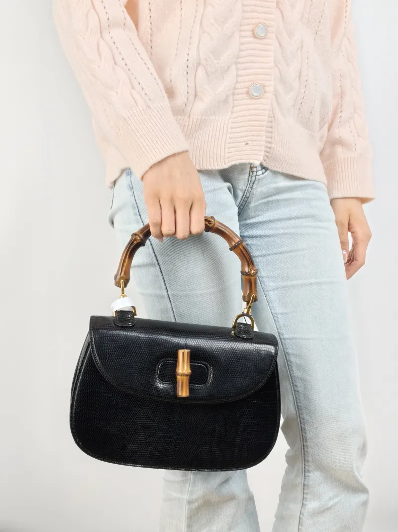 GUCCI Shoulder Bag Bamboo Collection Vintage Top Handle Bag Black Medium 26 × 7 × 16 cm — on-model view 2 of 2