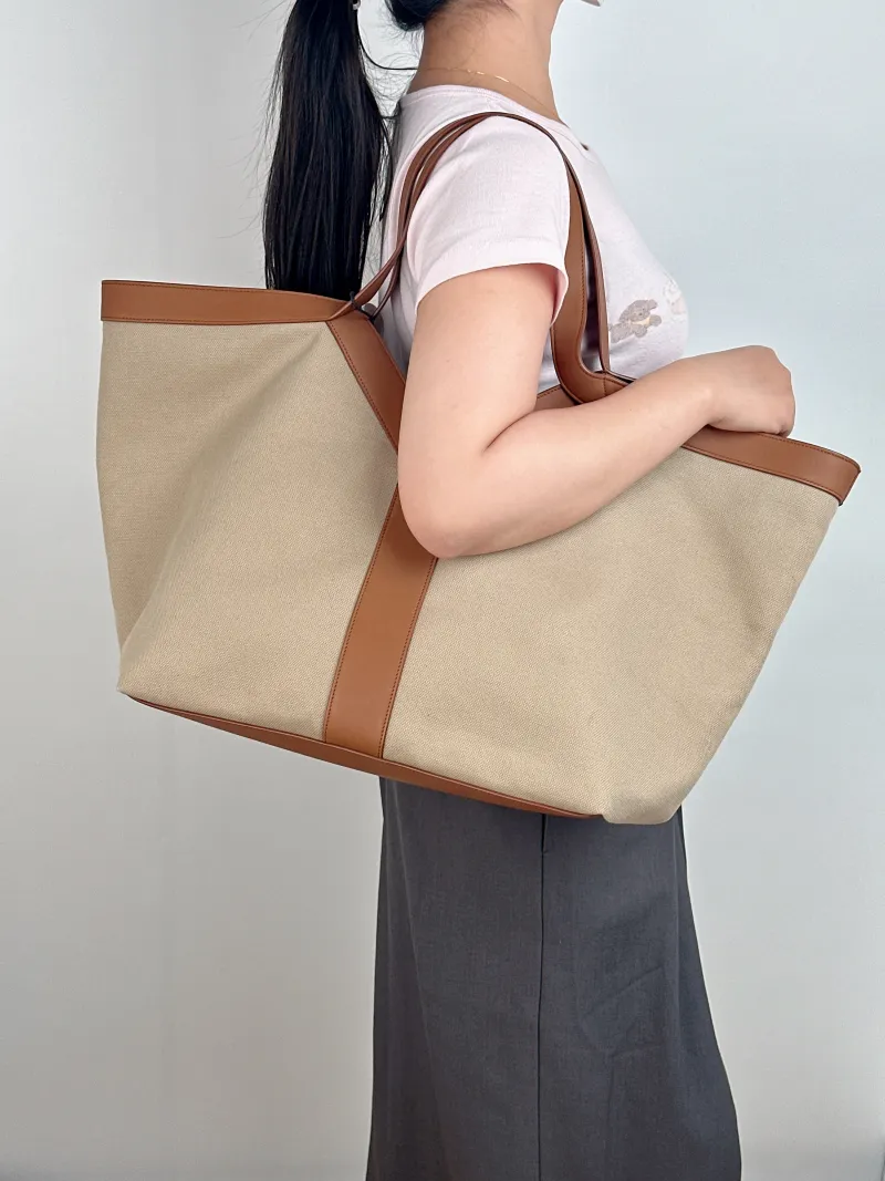 SAINT LAURENT Shoulder Bag Y Tote Bag Brown Canvas One Size 36 × 21 × 34 cm — on-model view 2 of 2