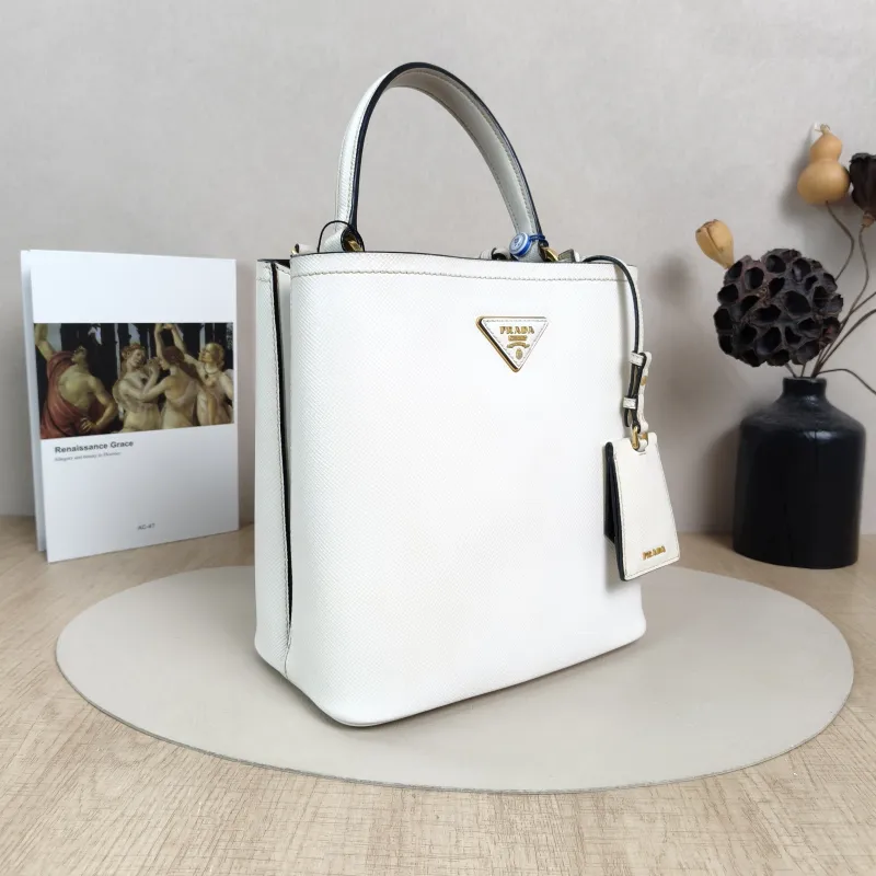 PRADA Shoulder Bag Panier White Calfskin Medium22.5 × 13 × 21.5 cm — cover view 6 of 6