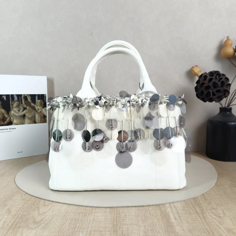 PRADA Top Handle Bag Canape White Canvas 28 × 15 × 18 cm — cover view 6 of 6