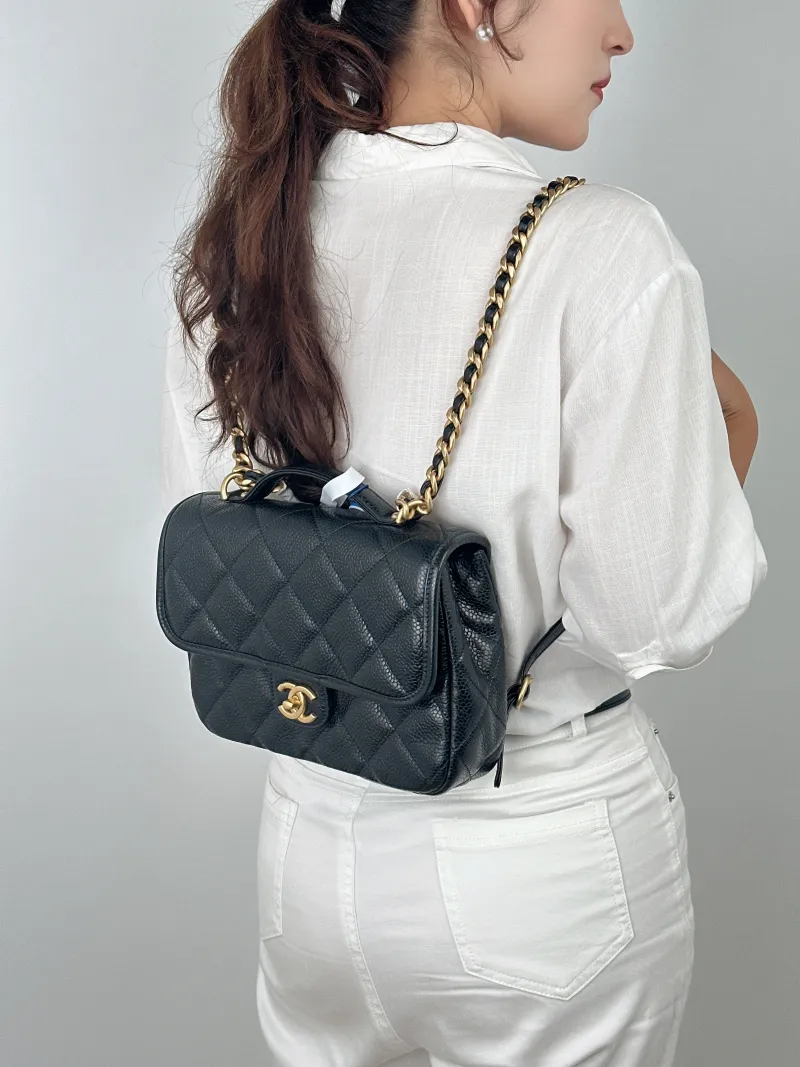 Chanel Backpack Backpack Black Grained Calfskin One Size24 × 5 × 17 cm — on-model view 2 of 3