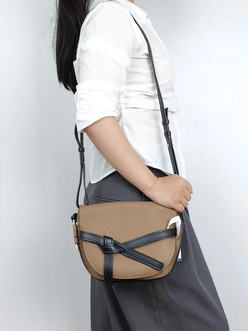 LOEWE Crossbody Bag Gate Brown Black Calfskin Medium25 × 11.5 × 19 cm — on-model view 1 of 2