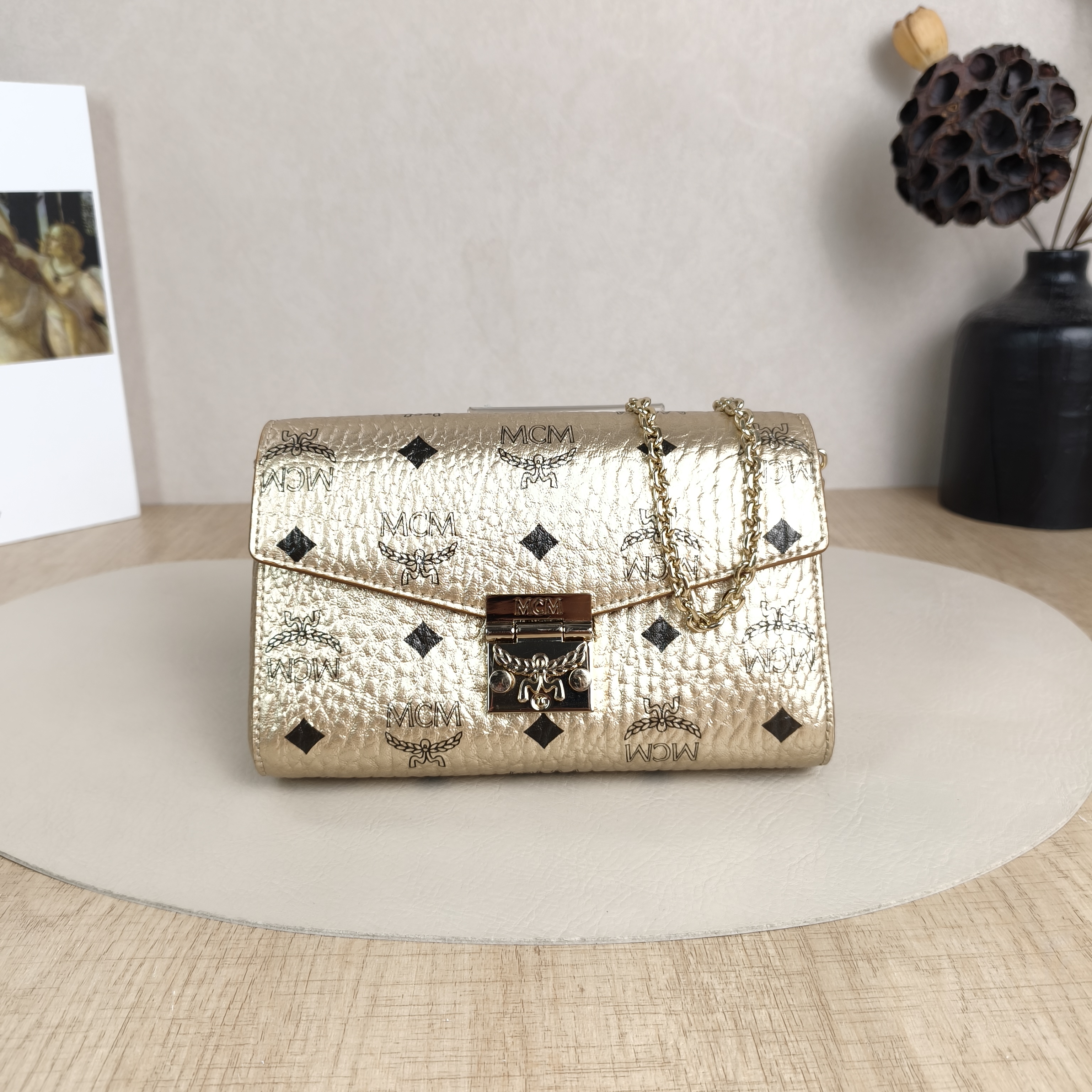 MCM Crossbody Bag Crossbody Bag Gold PVC One Size18 × 5 × 12 cm