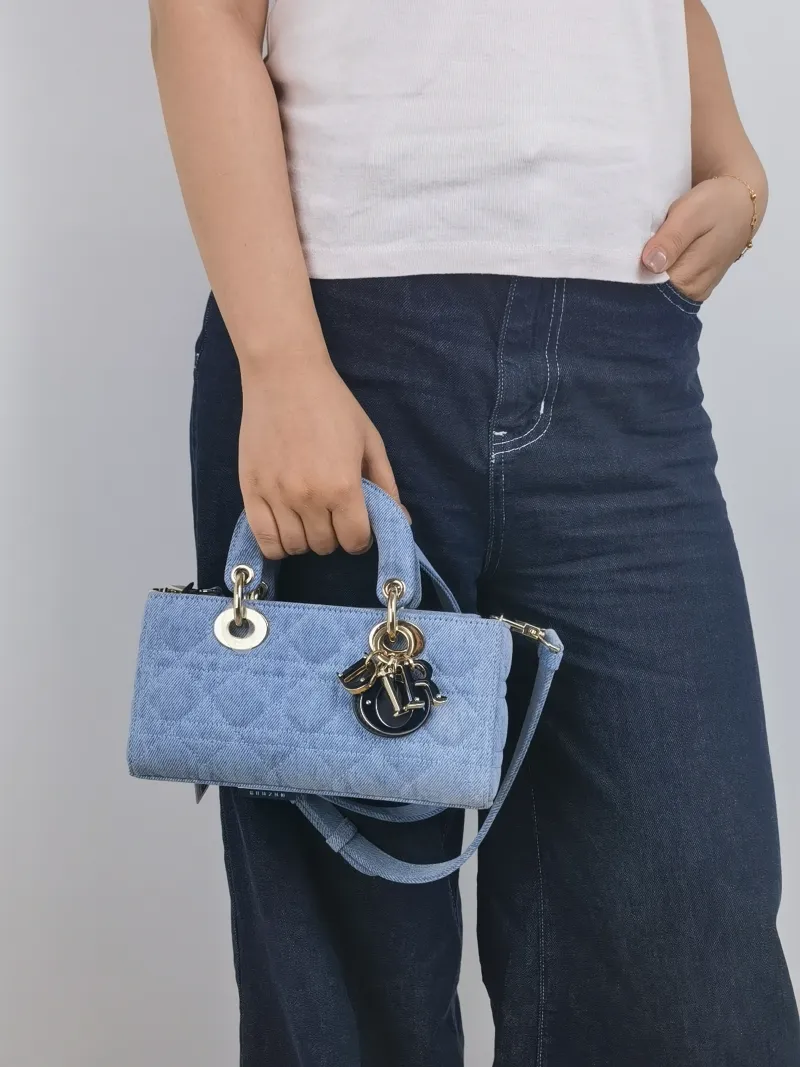 DIOR Top Handle Bag Lady D-Joy Blue Small 22 × 6 × 11 cm — on-model view 3 of 3
