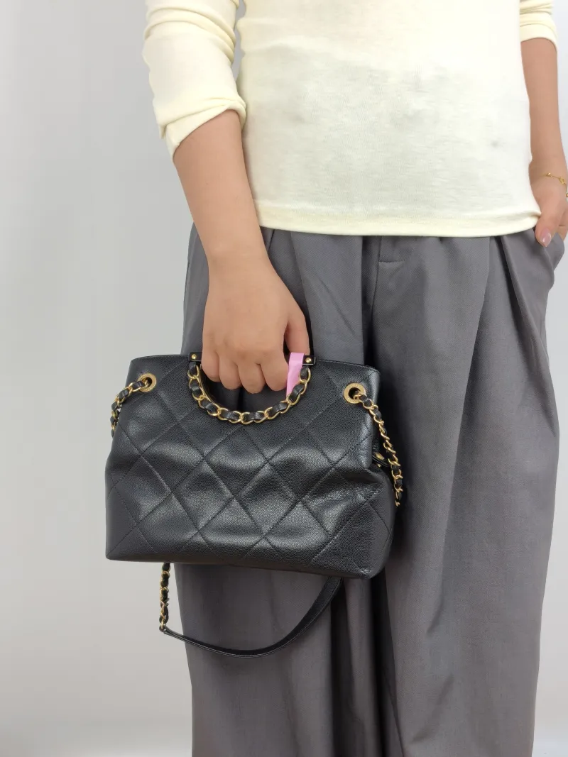 Chanel Top Handle Bag Shoulder Bag Black Grained Calfskin One Size 25 × 9 × 20 cm 29 — on-model view 1 of 3