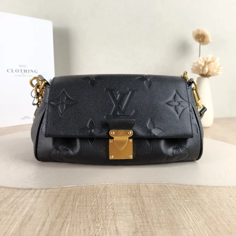 Louis Vuitton Crossbody Bag Favorite Black Monogram Empreinte Embossed Calfskin Medium 24 × 9 × 14 cm