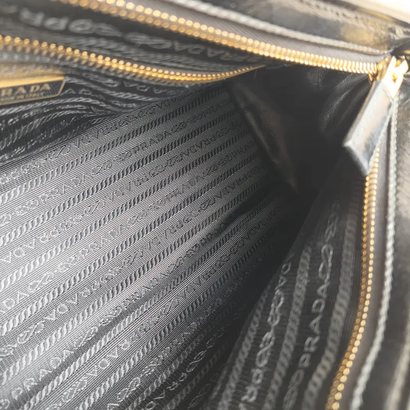 PRADA Shoulder Bag Bonnie Soft Lux Black Waxed Leather Medium 32 × 12 × 15.5 cm — detail view 4 of 11
