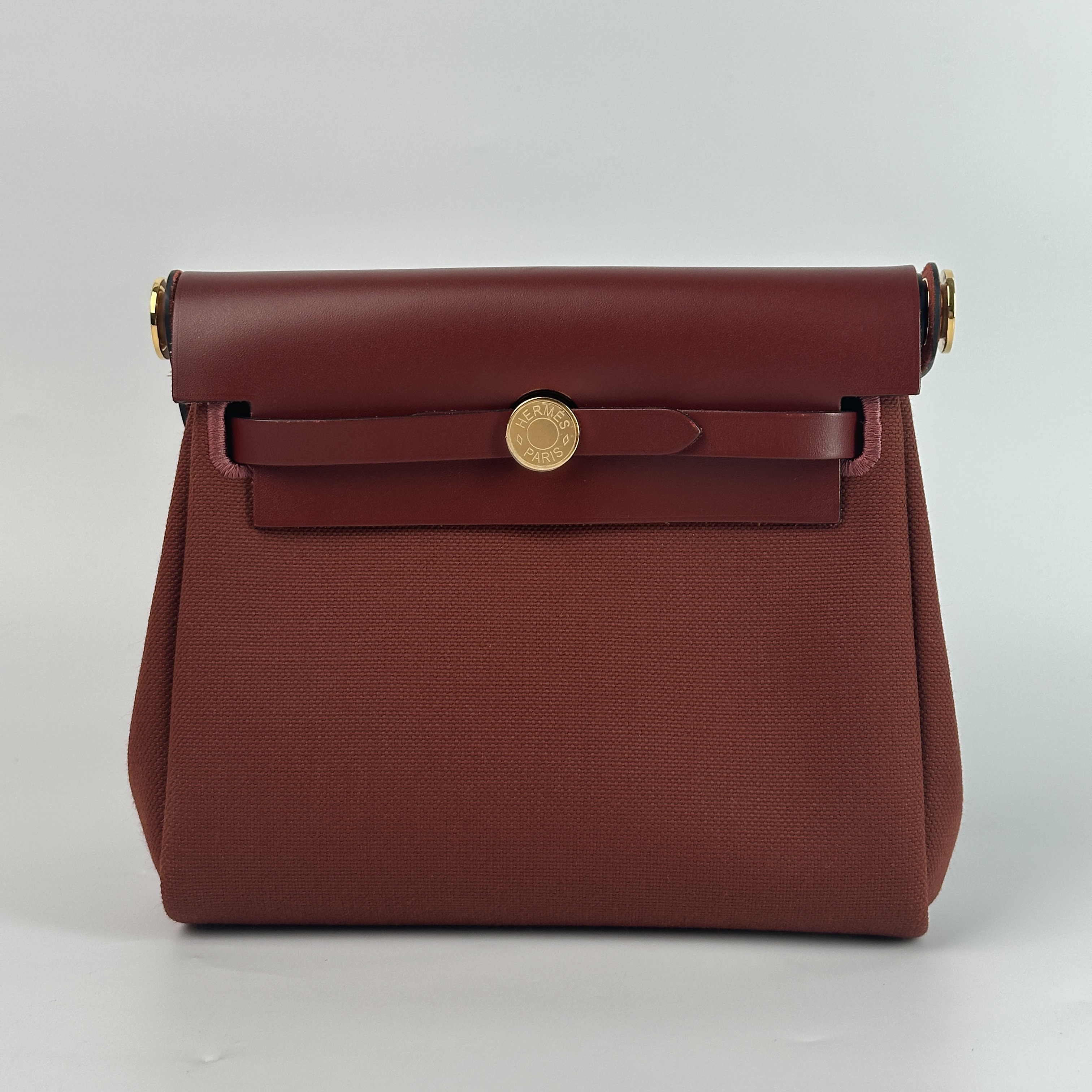 Hermès Top Handle Bag Gold Canvas Calfskin mini — cover view 9 of 16