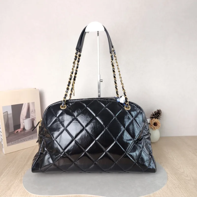 Chanel Crossbody Bag Bowling Bag Black Waxed Leather One Size 42 × 15 × 27 cm — cover view 2 of 5