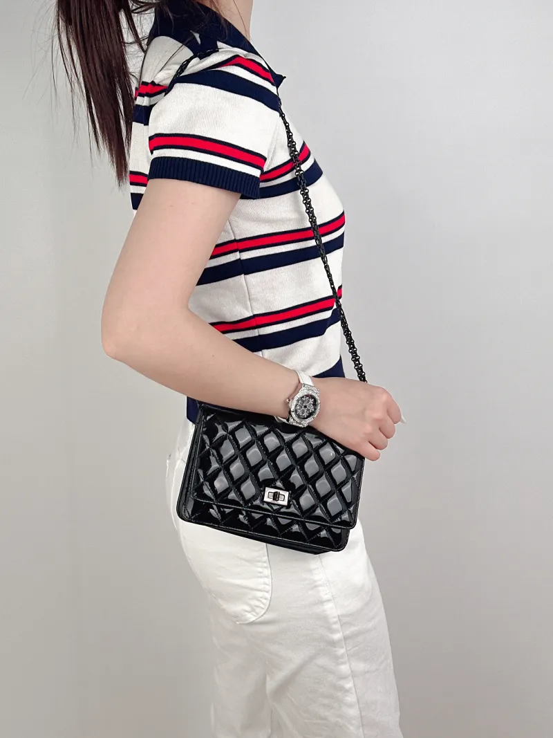 Chanel Crossbody Bag2.55 woc Black Waxed Leather Calfskin19.2 × 3.5 × 12.3 cm — on-model view 2 of 2