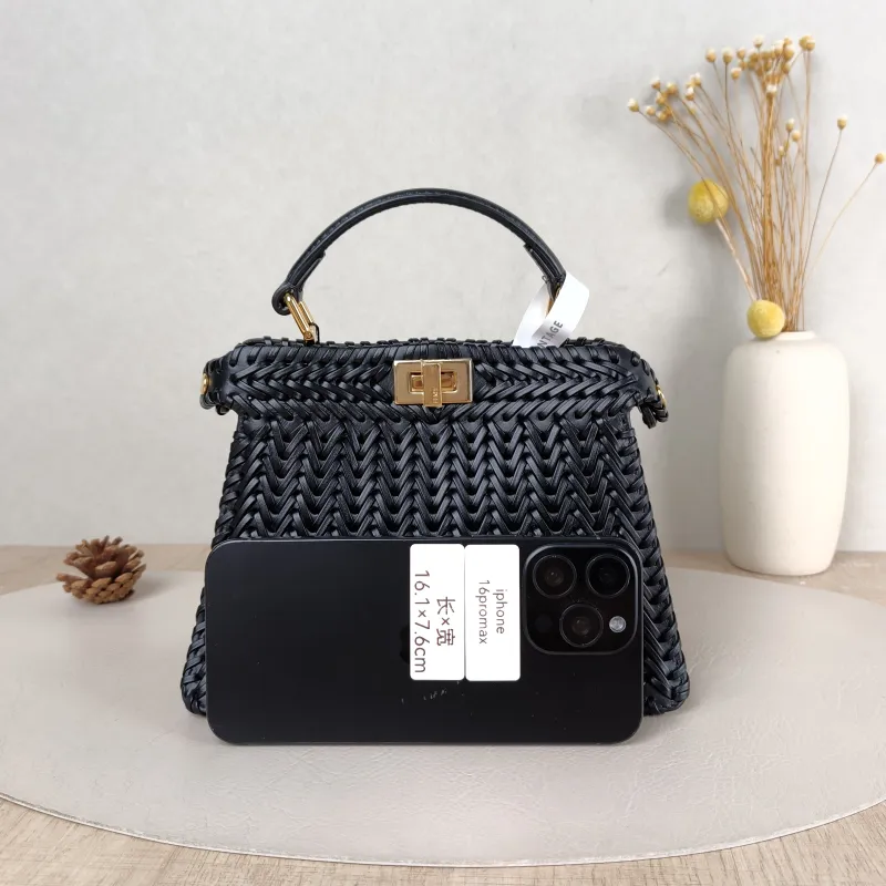 FENDI Crossbody Bag Peekaboo Crossbody Bag Black Woven 20 × 10 × 15 cm — cover view 4 of 5