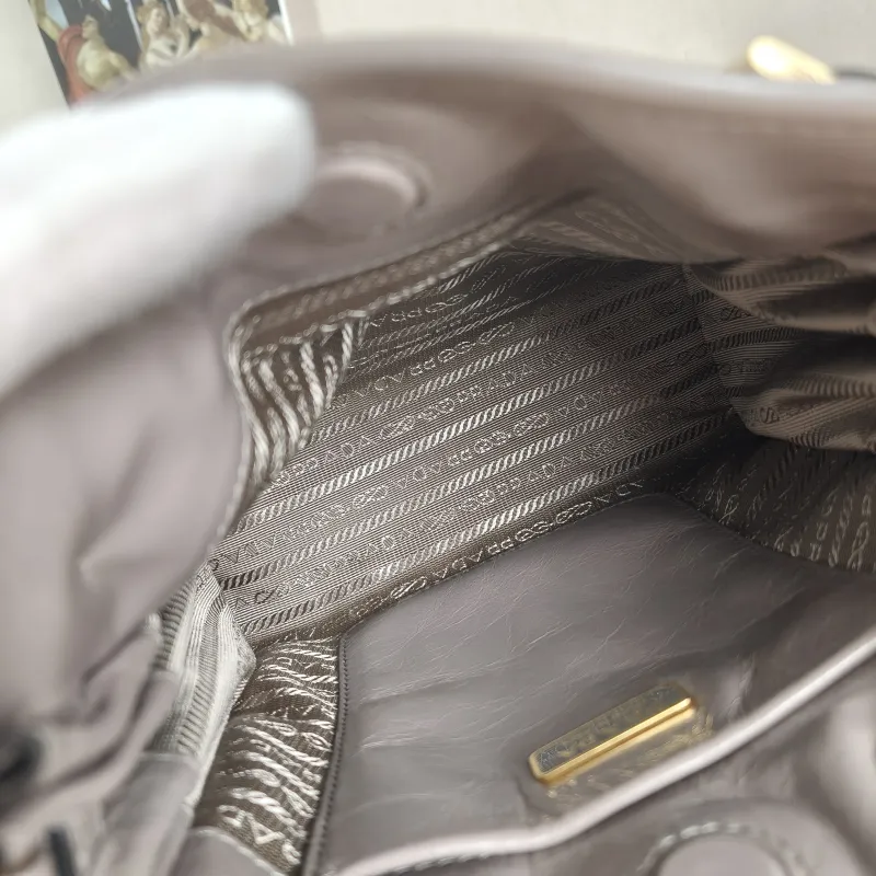 PRADA Shoulder Bag Bonnie Shoulder Bag Grey Waxed Leather Calfskin Mini 19.5 × 7 × 20 cm — detail view 9 of 10