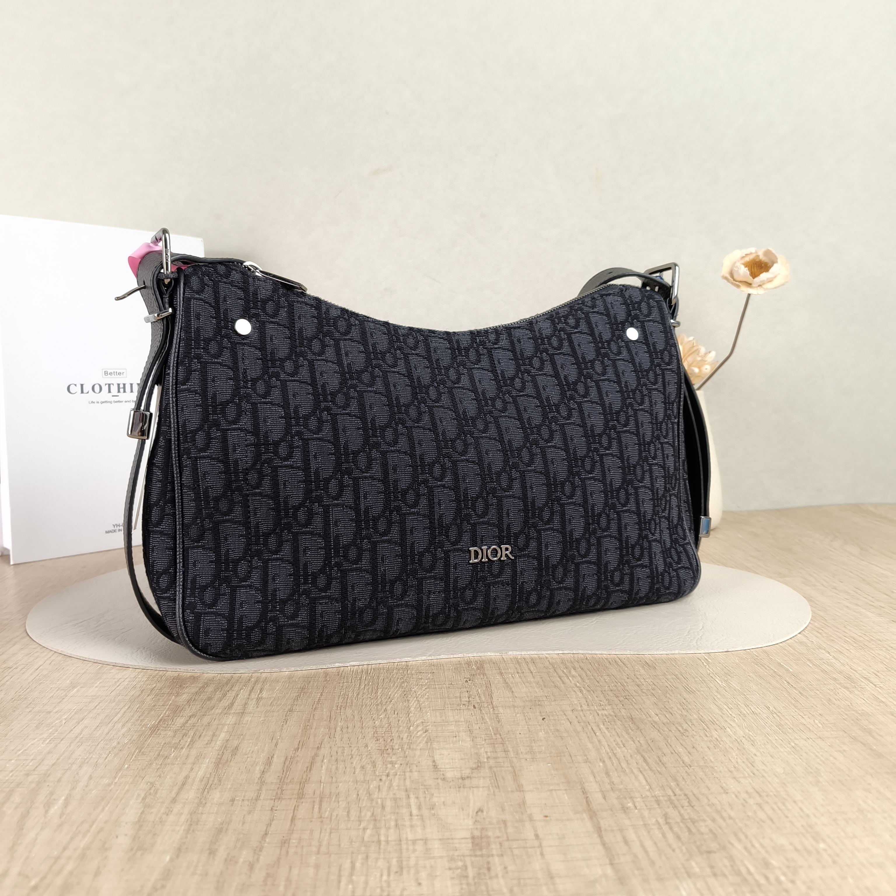 DIOR Crossbody Bag Slider Hobo Shoulder Bag Black Canvas Medium34 × 8.5 × 23 cm — cover view 4 of 5