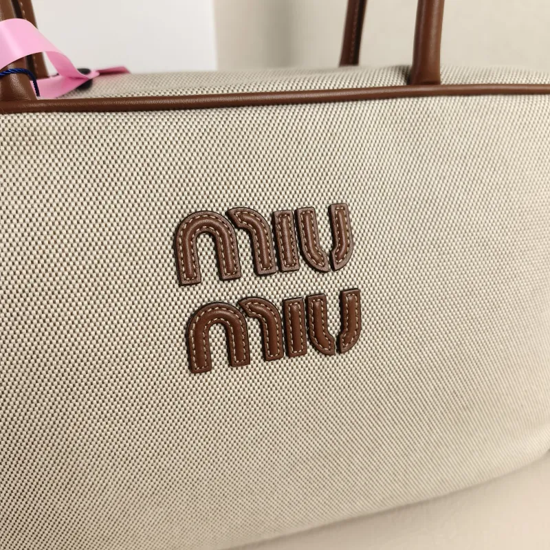 Miumiu Top Handle Bag Beau Brown Canvas · Calfskin Large34 × 10 × 20 cm — detail view 4 of 13