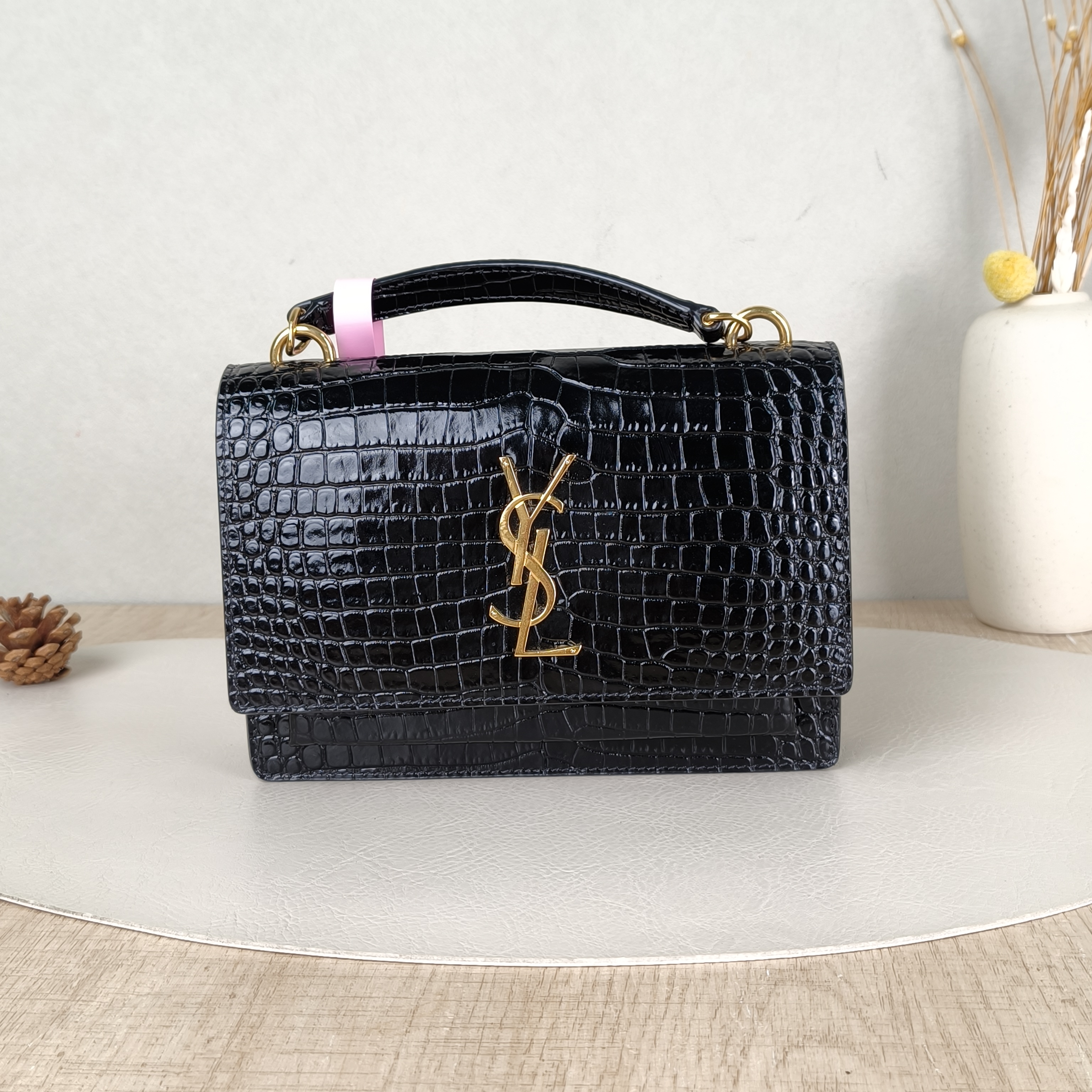 SAINT LAURENT Crossbody Bag SUNSET Wallet Black CC alfskin19 × 5.5 × 14 cm