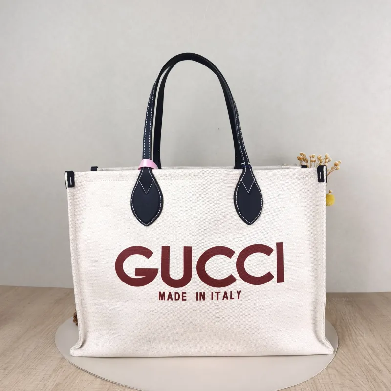 GUCCI Top Handle Bag Tote Bagtote White Canvas Medium41.5 × 18.5 × 29 cm
