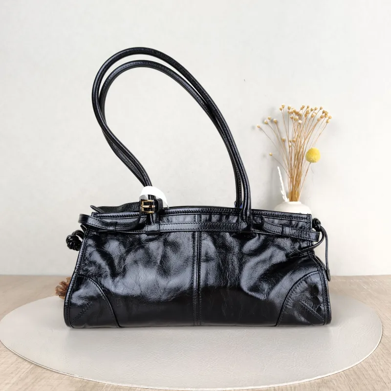 PRADA Shoulder Bag Bonnie Soft Lux Black Waxed Leather Medium32 × 12 × 15.5 cm — cover view 2 of 5