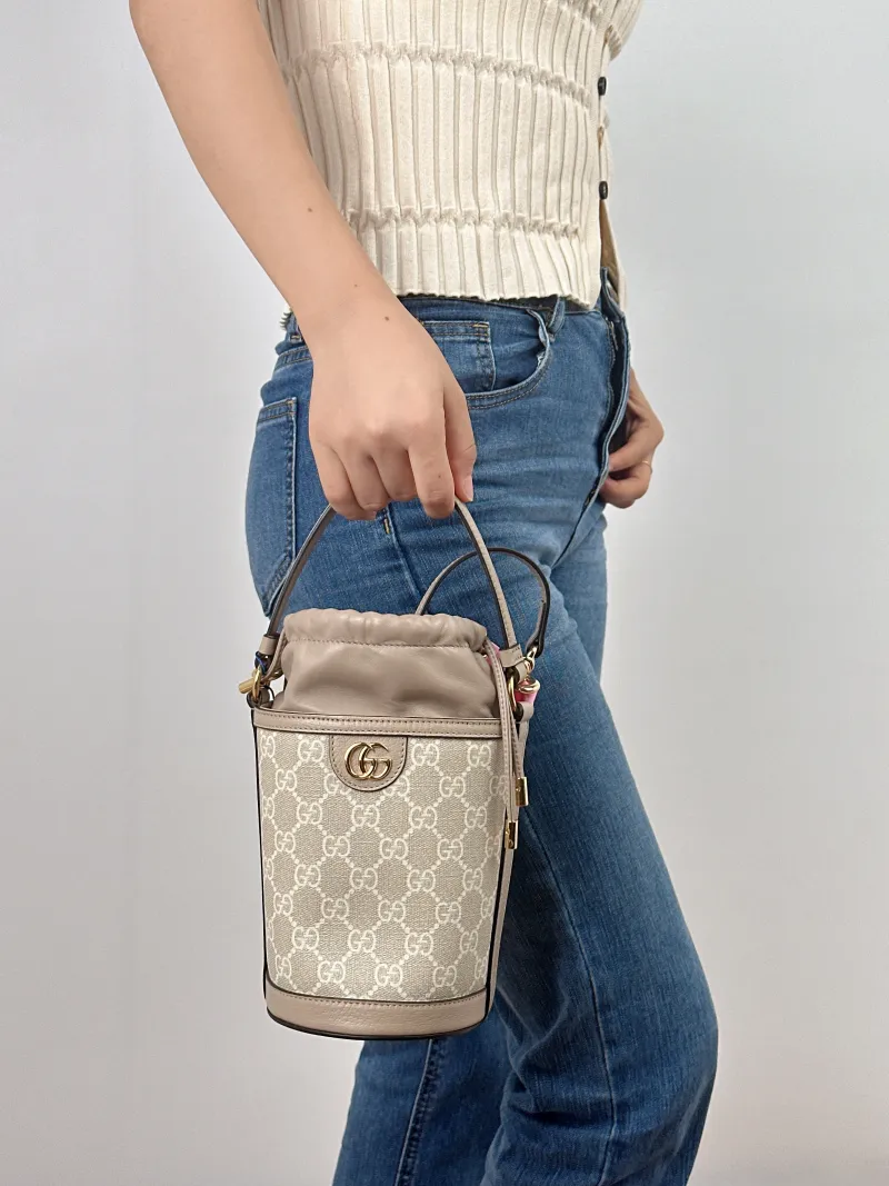 GUCCI Crossbody Bagophidia GG Bucket Bag White Monogram PV Cmini11.5 × 8 × 20 cm — on-model view 2 of 2