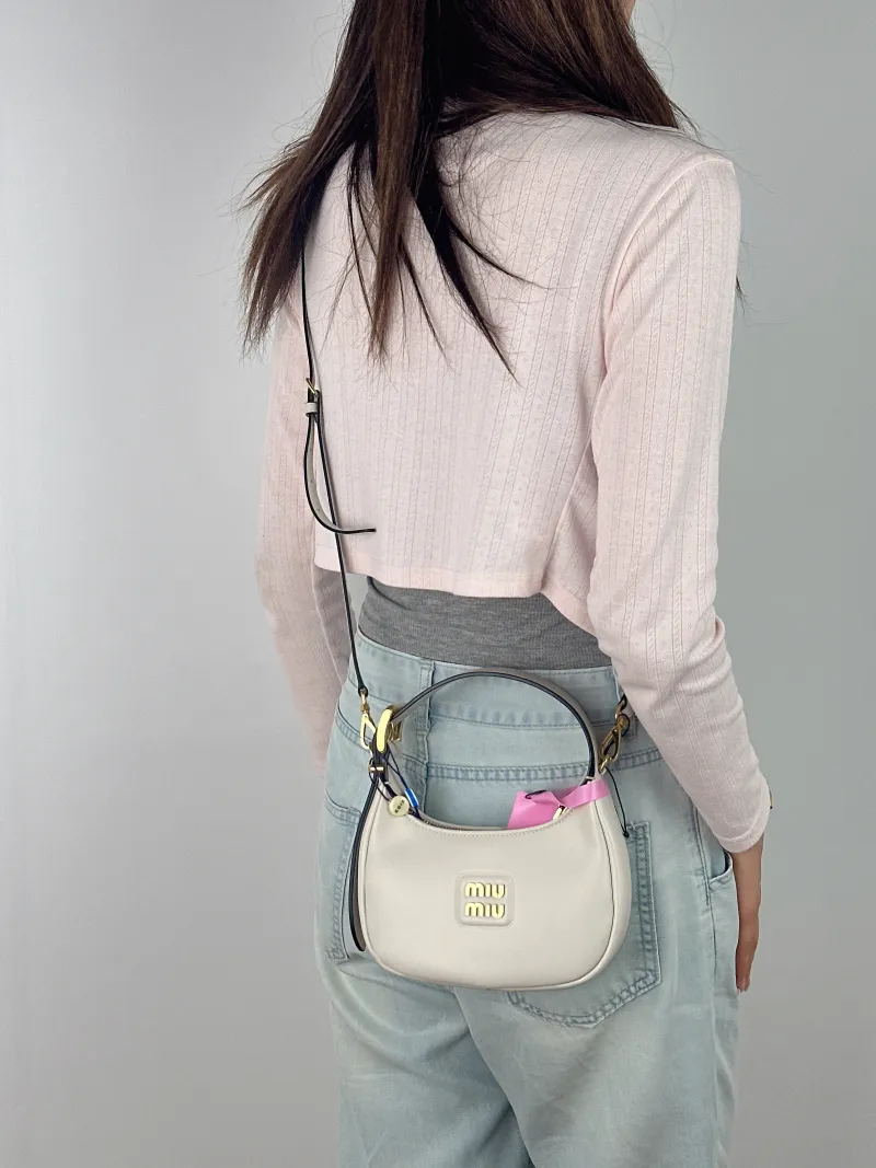 Miumiu Shoulder Bag Hobo Shoulder Bag White Calfskin One Size 18 × 6 × 11 cm — on-model view 3 of 3