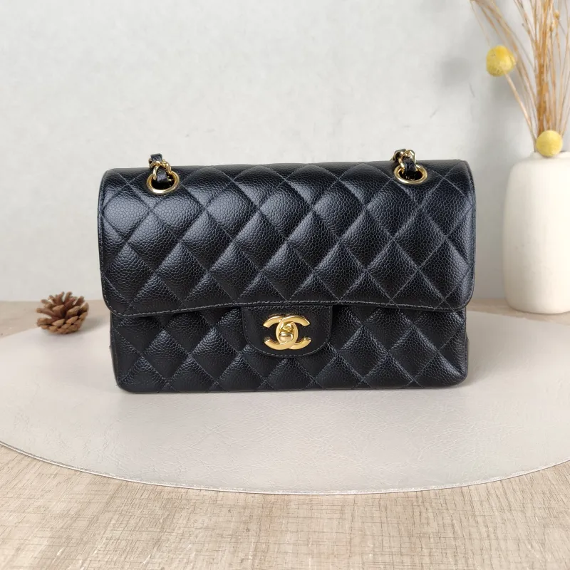 Chanel Crossbody Bag Classic Flap CF Black Grained Calfskin Small 23 × 6 × 14.5 cm