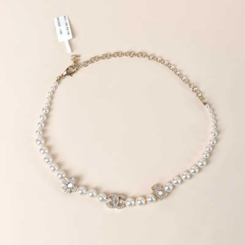 Chanel Necklace Clogo Necklace White Pearl One Size 44cm