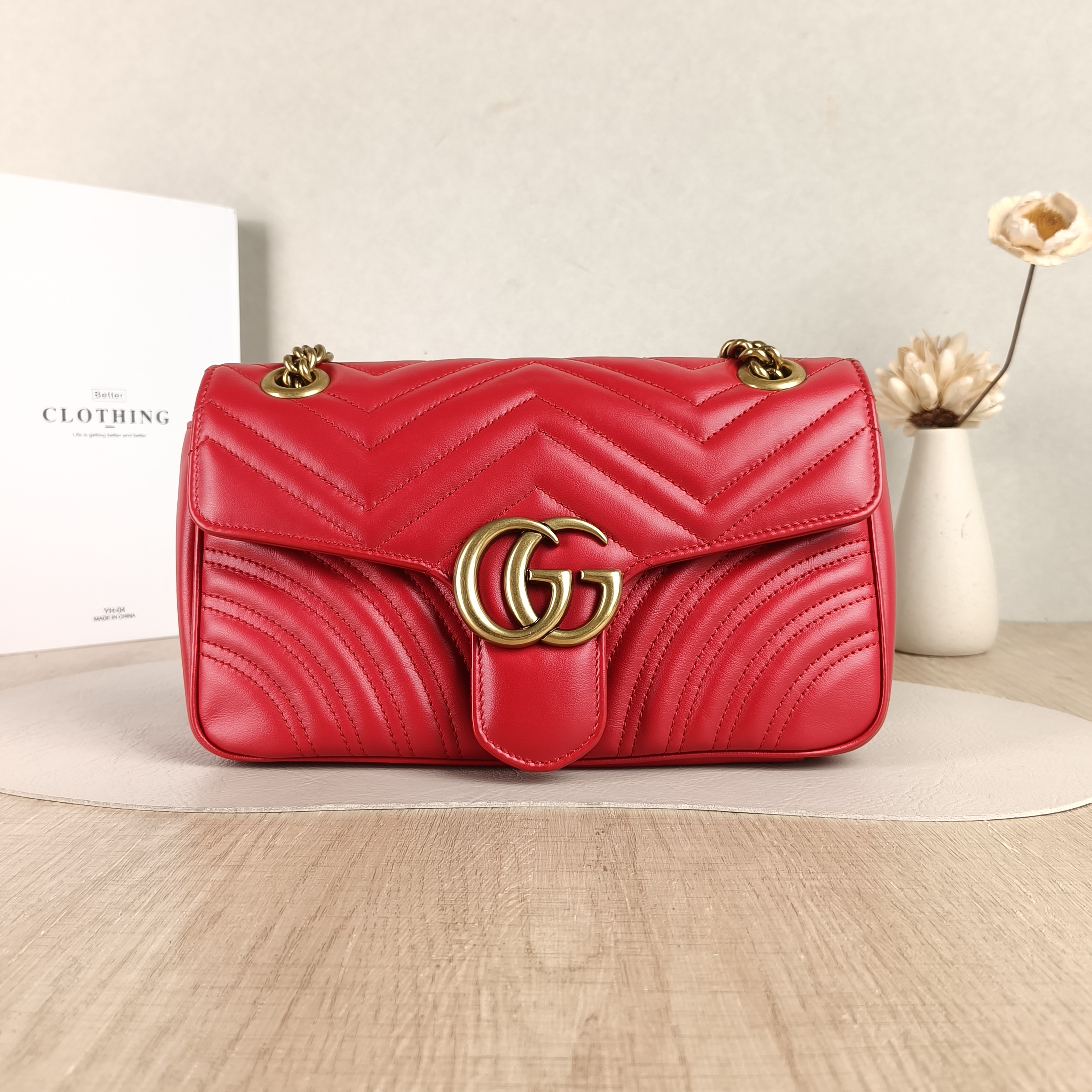 GUCCI Crossbody Bag GG Marmont Medium Marmont 26Red Calfskin Medium26 × 7 × 15 cm