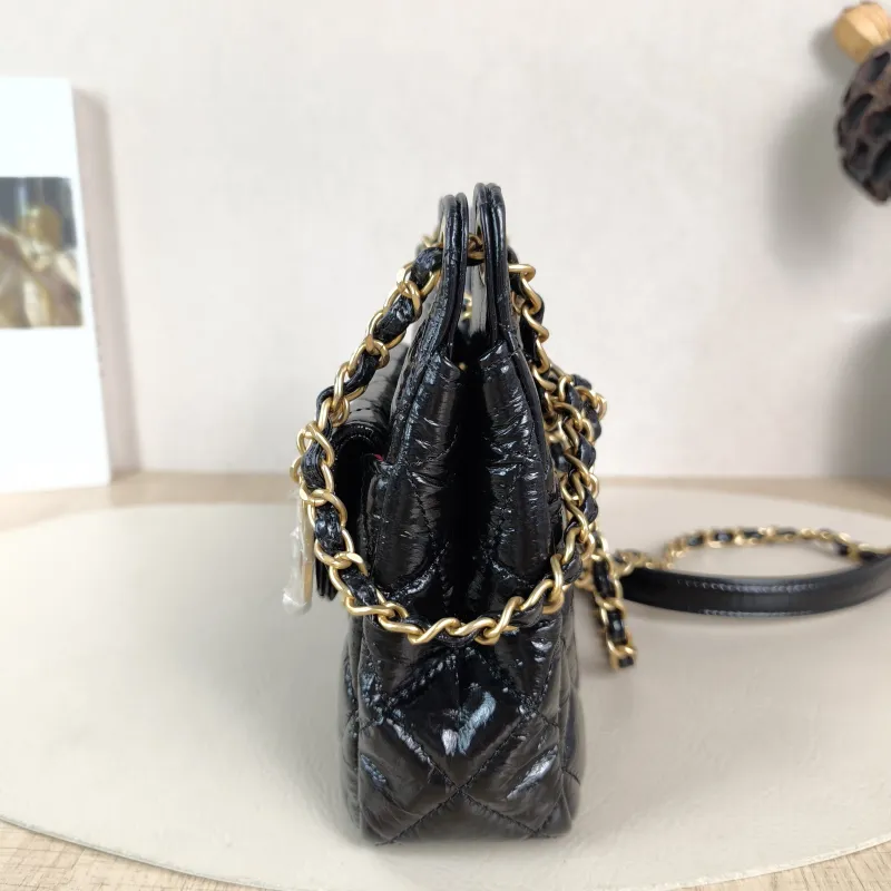 Chanel Crossbody Bag HOBO Black Waxed Leather Calfskin Small 19 × 6 × 17 cm — detail view 6 of 10