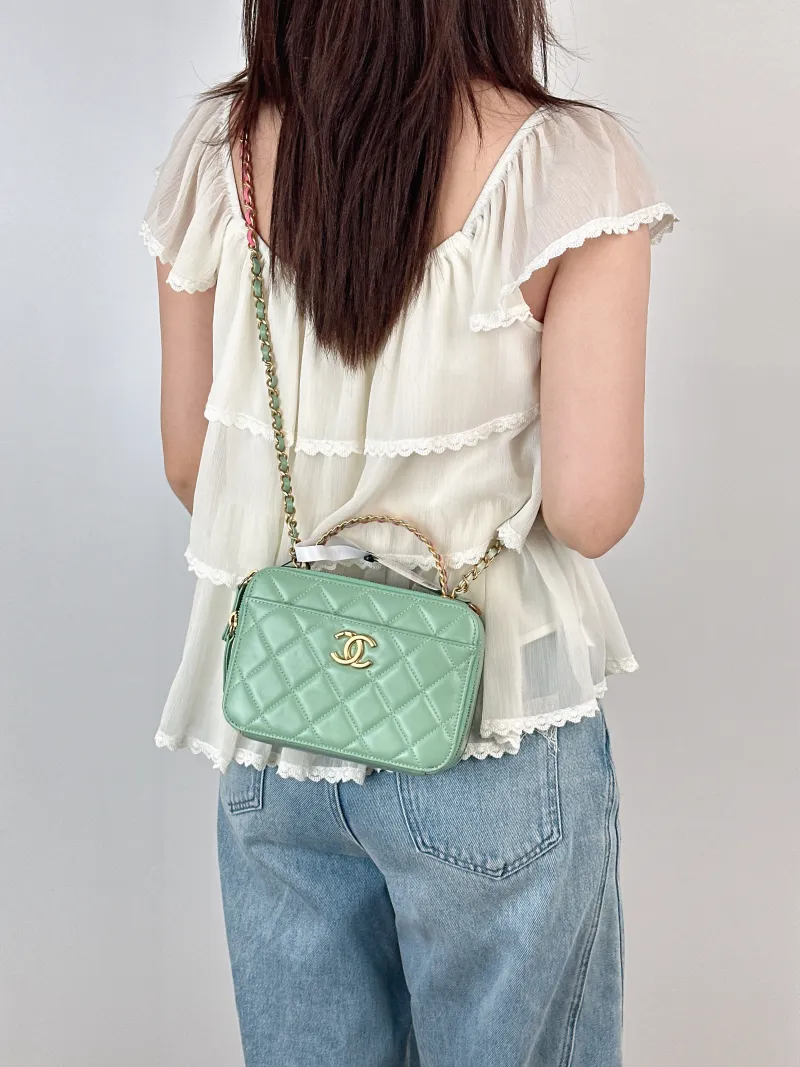 Chanel Crossbody Bag Green Waxed Leathermini18.5 × 8 × 13.5 cm — on-model view 1 of 3