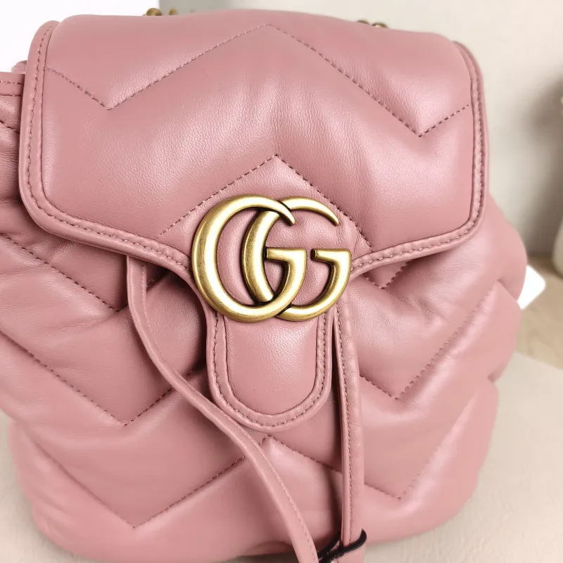 GUCCI Backpack GG Marmont Marmont Backpack Pink Lambskin Mini 20 × 11 × 19 cm — detail view 10 of 11